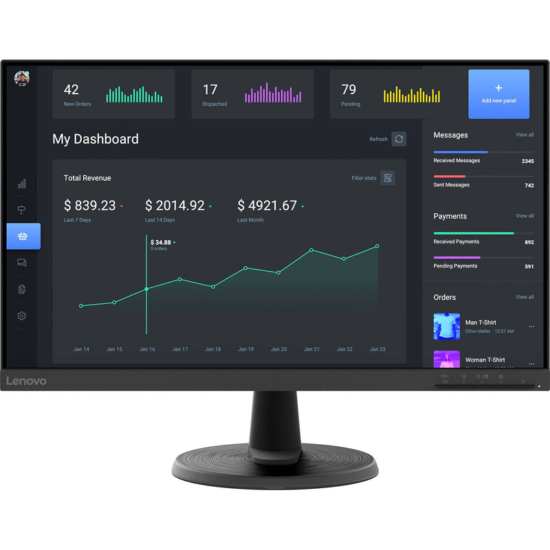 Lenovo D24-40 23.8" 75 Hz LCD Monitor, Raven Black (67A2KCC6US)