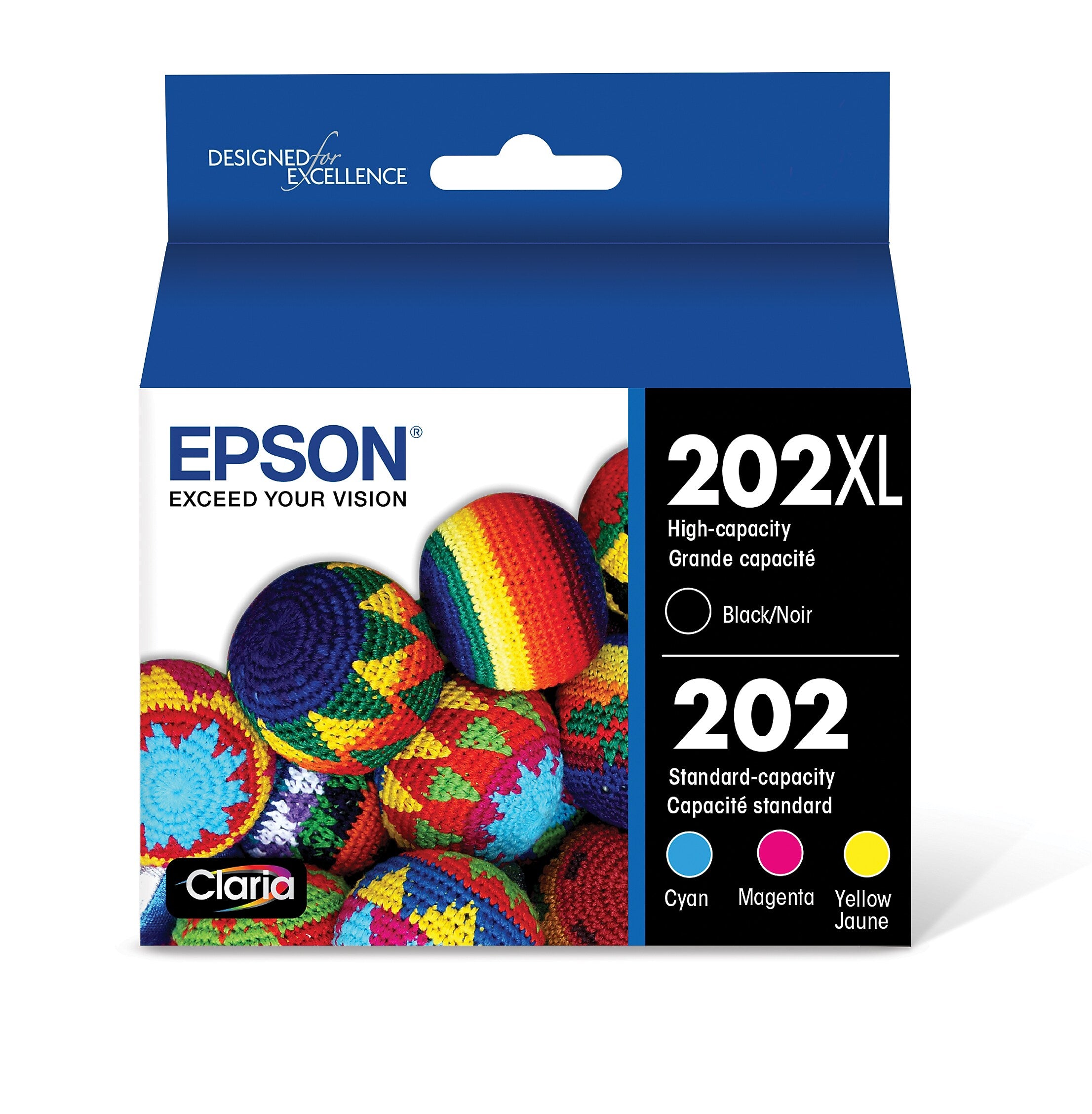 Epson T202XL/T202 Black High Yield and Cyan/Magenta/Yellow Standard Yield Ink Cartridge, 4/Pack (T202XL-BCS)