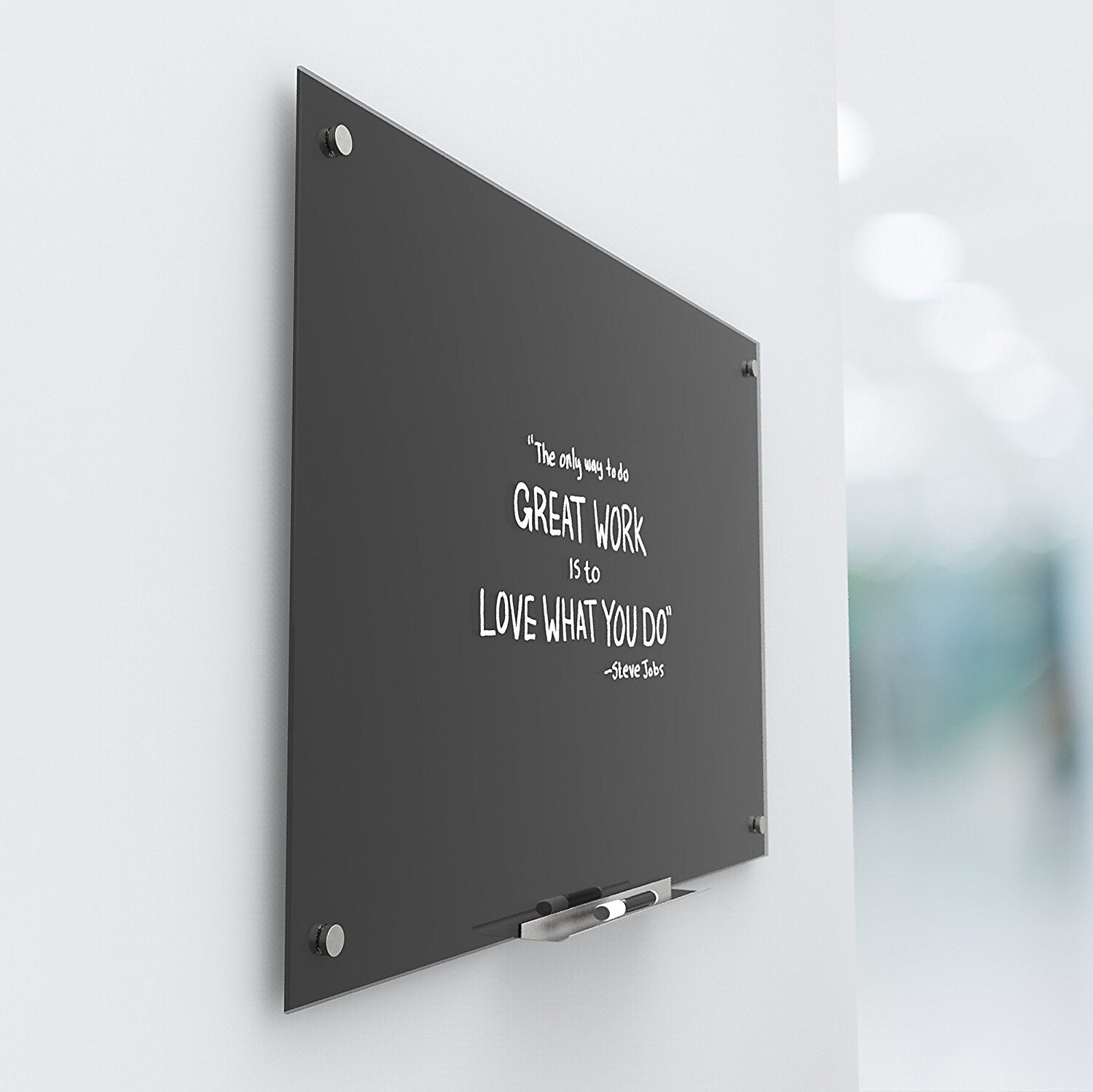 U Brands Glass Dry Erase Board, 70" x 47", Black Surface, Frameless (173U00-01)