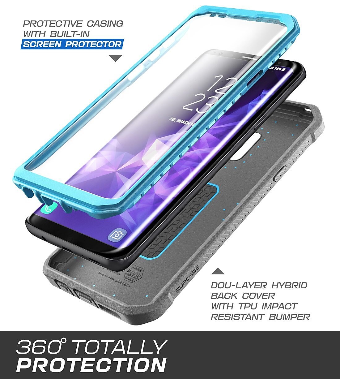 i-Blason SUPCASE Galaxy S9 Plus Case Full-body Rugged Holster Case WITH Screen Protector, for S9 Plus 2018 Release, Blue