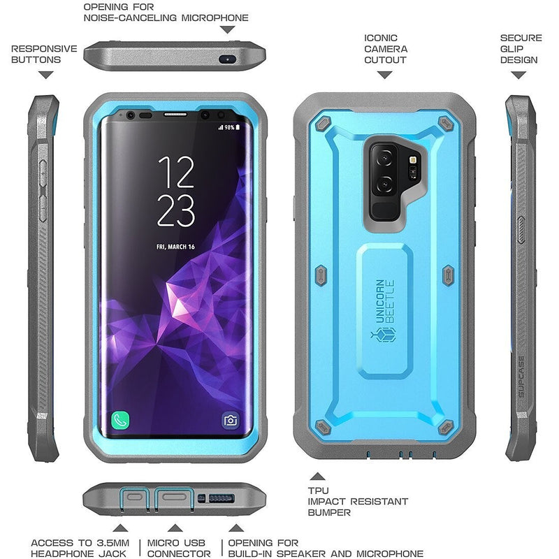 i-Blason SUPCASE Galaxy S9 Plus Case Full-body Rugged Holster Case WITH Screen Protector, for S9 Plus 2018 Release, Blue