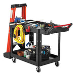 Rubbermaid Heavy Duty Adaptable 2-Shelf Mobile Utility Cart, Medium, 36"H x 51.5"L x 25.2"W, Black (1997208)
