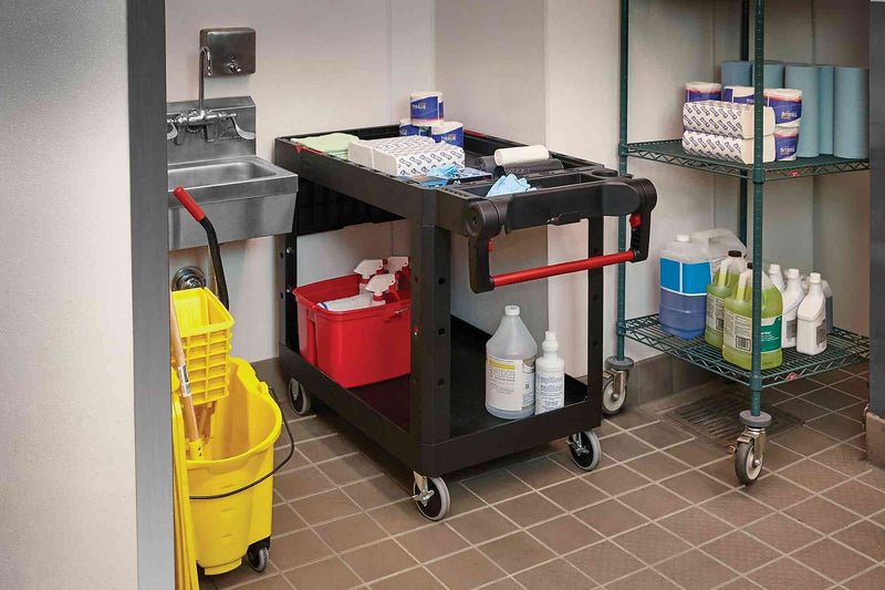 Rubbermaid Heavy Duty Adaptable 2-Shelf Mobile Utility Cart, Medium, 36"H x 51.5"L x 25.2"W, Black (1997208)