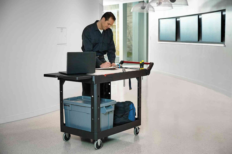 Rubbermaid Heavy Duty Adaptable 2-Shelf Mobile Utility Cart, Medium, 36"H x 51.5"L x 25.2"W, Black (1997208)