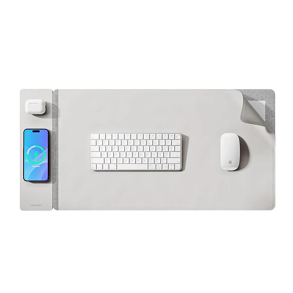 JOURNEY ALTI Wireless Charging Desk Mat, 26.8" x 14.6", Light Grey (JWCDMLG)
