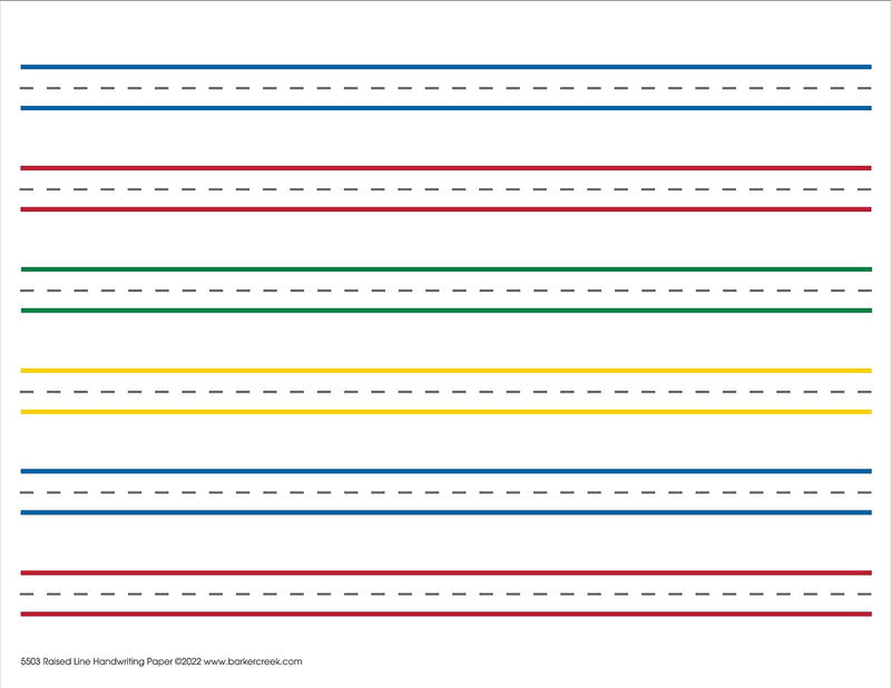 Barker Creek Raised Rule Handwriting Practice Paper, 8.5" x 11", 60 lbs., Multicolored, 50 Sheets/Pack (5503)