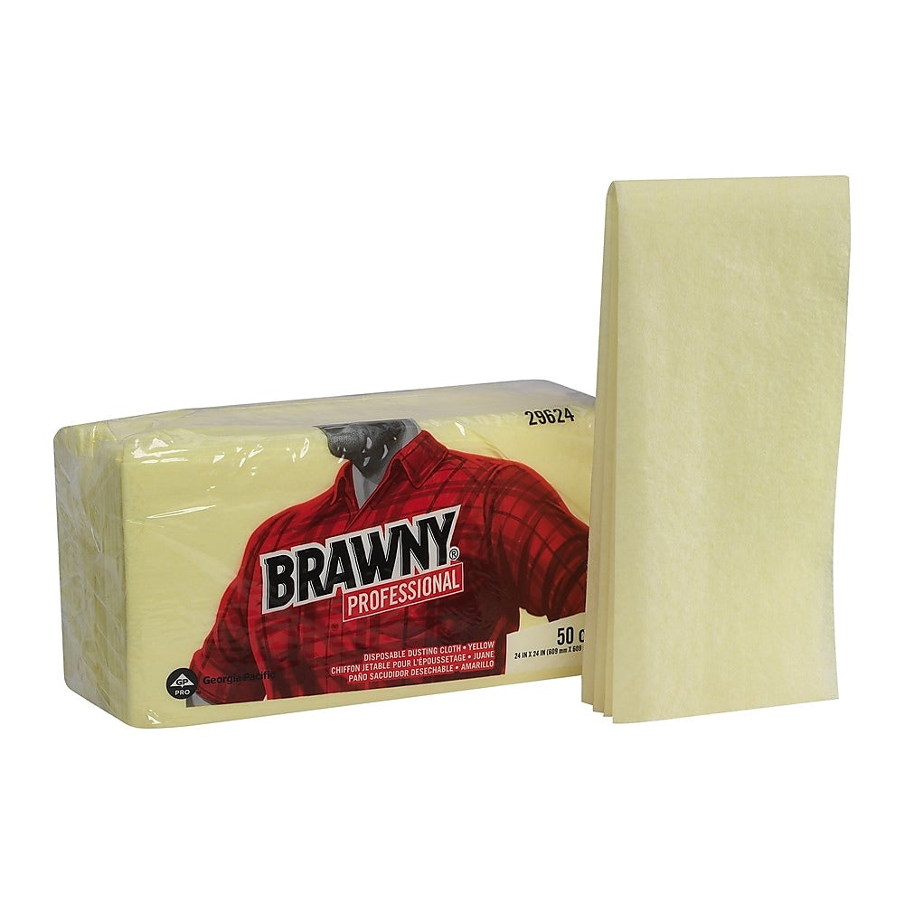 Brawny Professional Nylon Dusting Wipers, 24" x 24", Yellow, 200 Wipers/Box (29624)