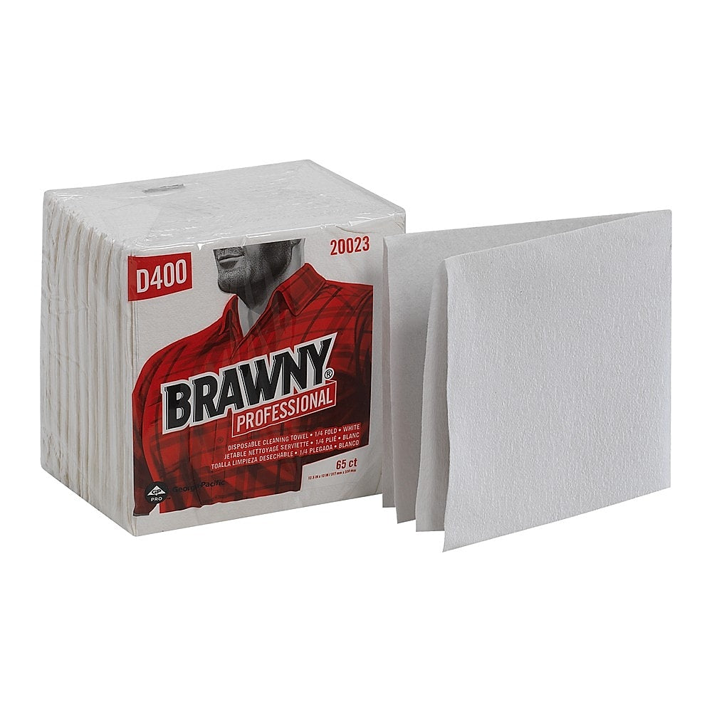 Brawny Professional D400 Durable Fibers Cleaning Wipers, 12.5" x 13", White, 18/Carton (20023)