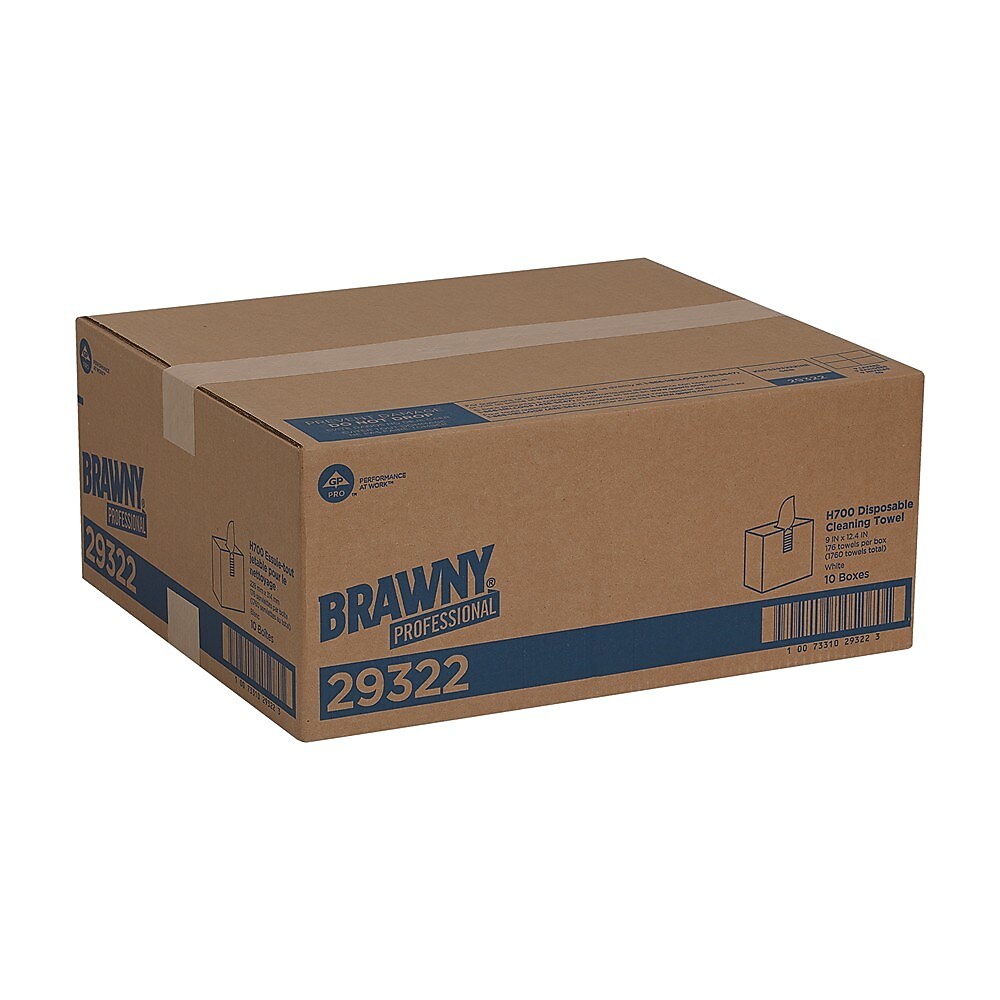 Brawny Professional H700 Fiberboard Cleaning Wipers, 12.5" x 9.1", White, 176 Wipers/Box, 10/Carton (29322)