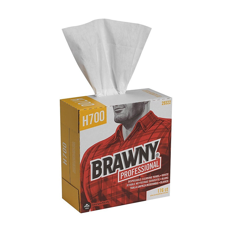 Brawny Professional H700 Fiberboard Cleaning Wipers, 12.5" x 9.1", White, 176 Wipers/Box, 10/Carton (29322)