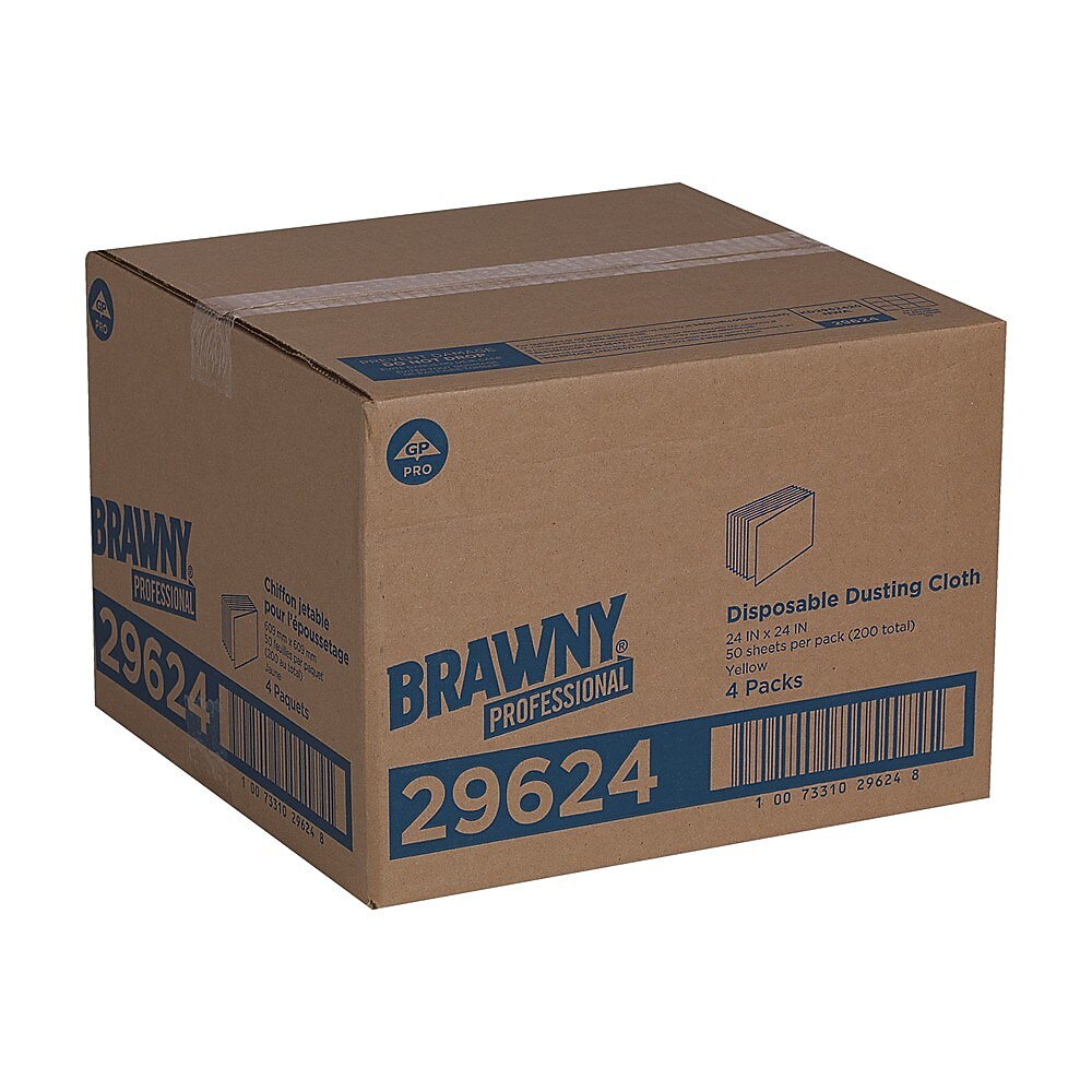 Brawny Professional Nylon Dusting Wipers, 24" x 24", Yellow, 200 Wipers/Box (29624)