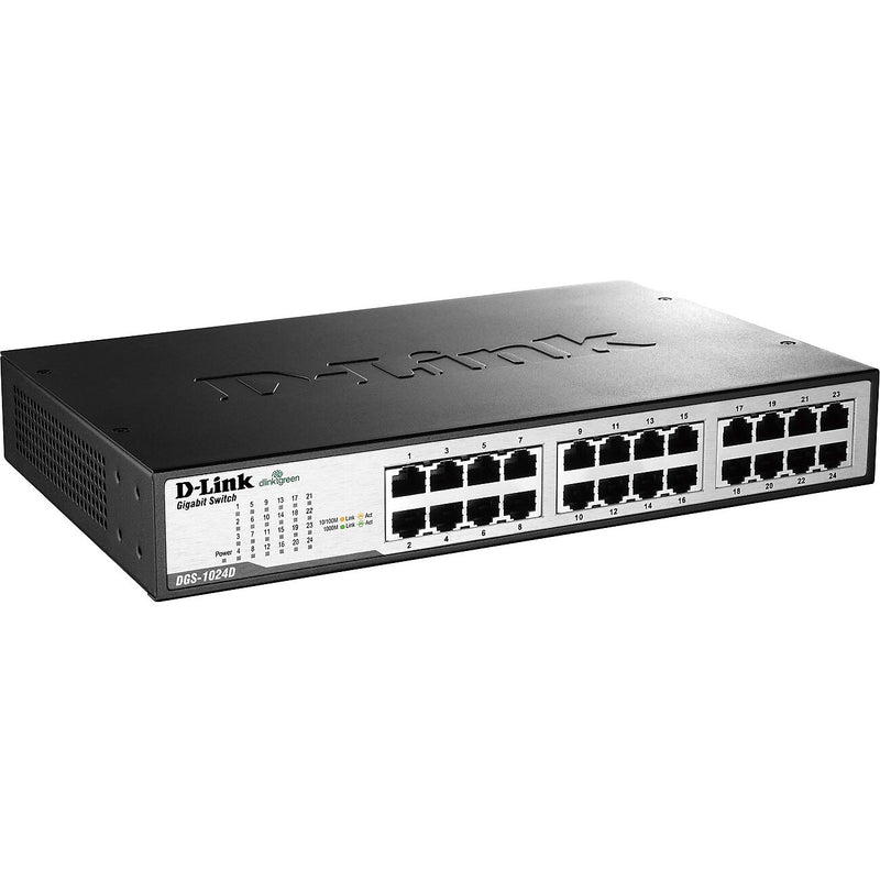D-Link 24-Port Gigabit Ethernet Unmanaged Switch, 10/100/1000 Mbps, Black (DGS1024D)