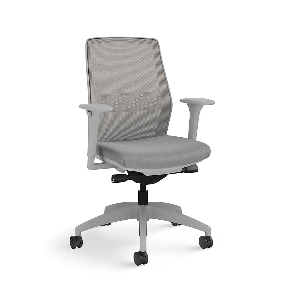 ASAP Allsteel Lyric Upholstered Seat/Mesh Back Work Chair, Frost/Platinum, 2D Adjustable Arms (CSW-MHHNO.T.T.LT.2.H.AM23.CU22.N)