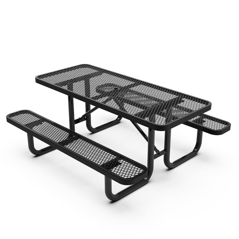 Flash Furniture Mantilla Rectangular Outdoor Picnic Table with Mesh Top and Seats, 6' Black (SLFEML72BK)