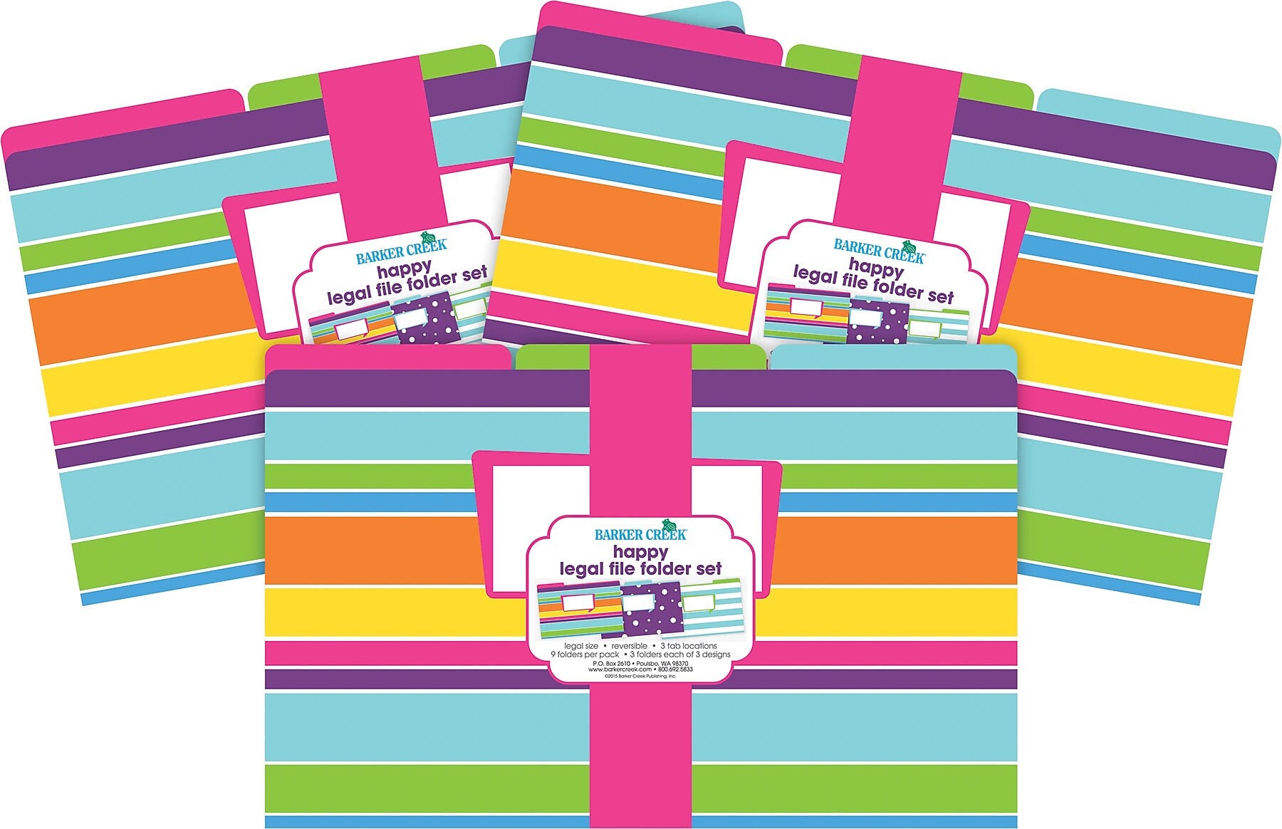 Barker Creek Happy File Folder, 1/3-Cut Tab, Legal Size, Assorted Colors, 27/Set (BC3569)