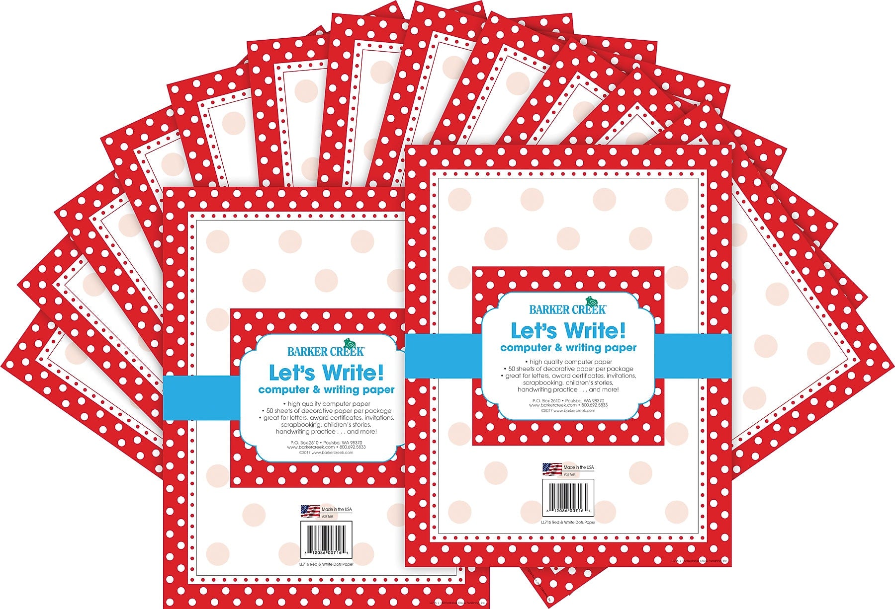 Barker Creek Dots Computer Paper, 8.5" x 11", 60 lbs., Red/White, 100 Sheets/Pack (BC3608)