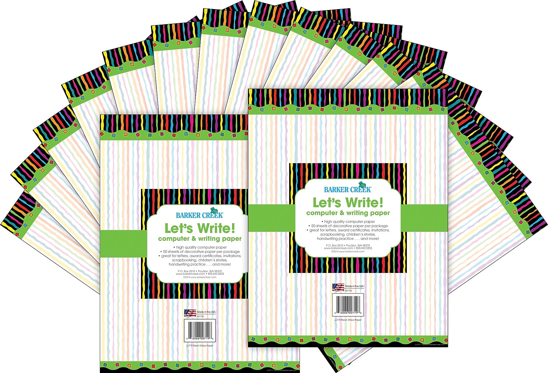 Barker Creek Neon Computer Paper, 8.5" x 11", 60 lbs., Multicolored, 100 Sheets/Pack (BC3610)