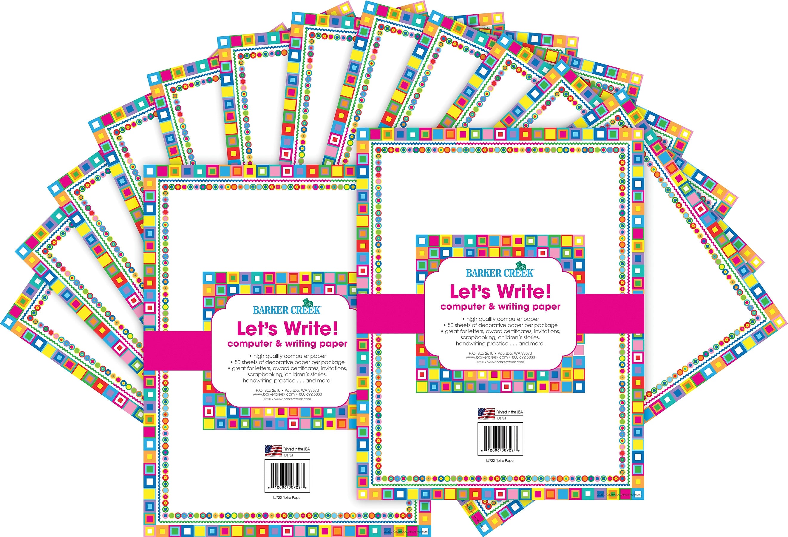 Barker Creek Retro Computer Paper, 8.5" x 11", 60 lbs., Multicolored, 100 Sheets/Pack (BC3612)