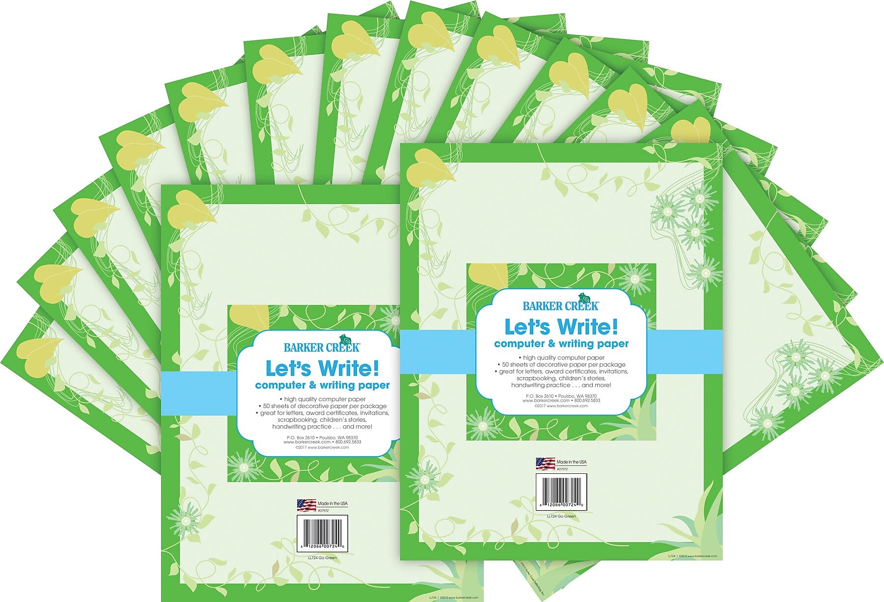Barker Creek Go Green Computer Paper, 8.5" x 11", 60 lbs., Green, 100 Sheets/Pack (BC3613)