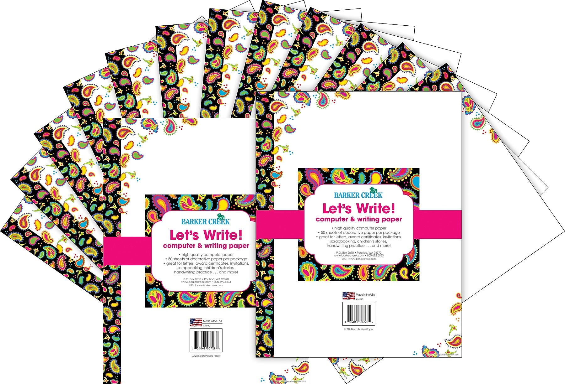 Barker Creek Neon Computer Paper, 8.5" x 11", 60 lbs., Multicolored, 100 Sheets/Pack (BC3616)