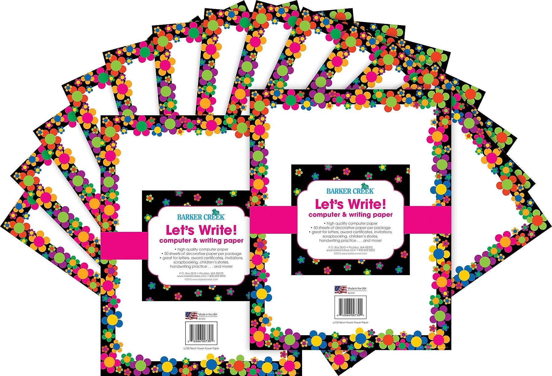 Barker Creek Neon Computer Paper, 8.5" x 11", 60 lbs., Multicolored, 100 Sheets/Pack (BC3617)