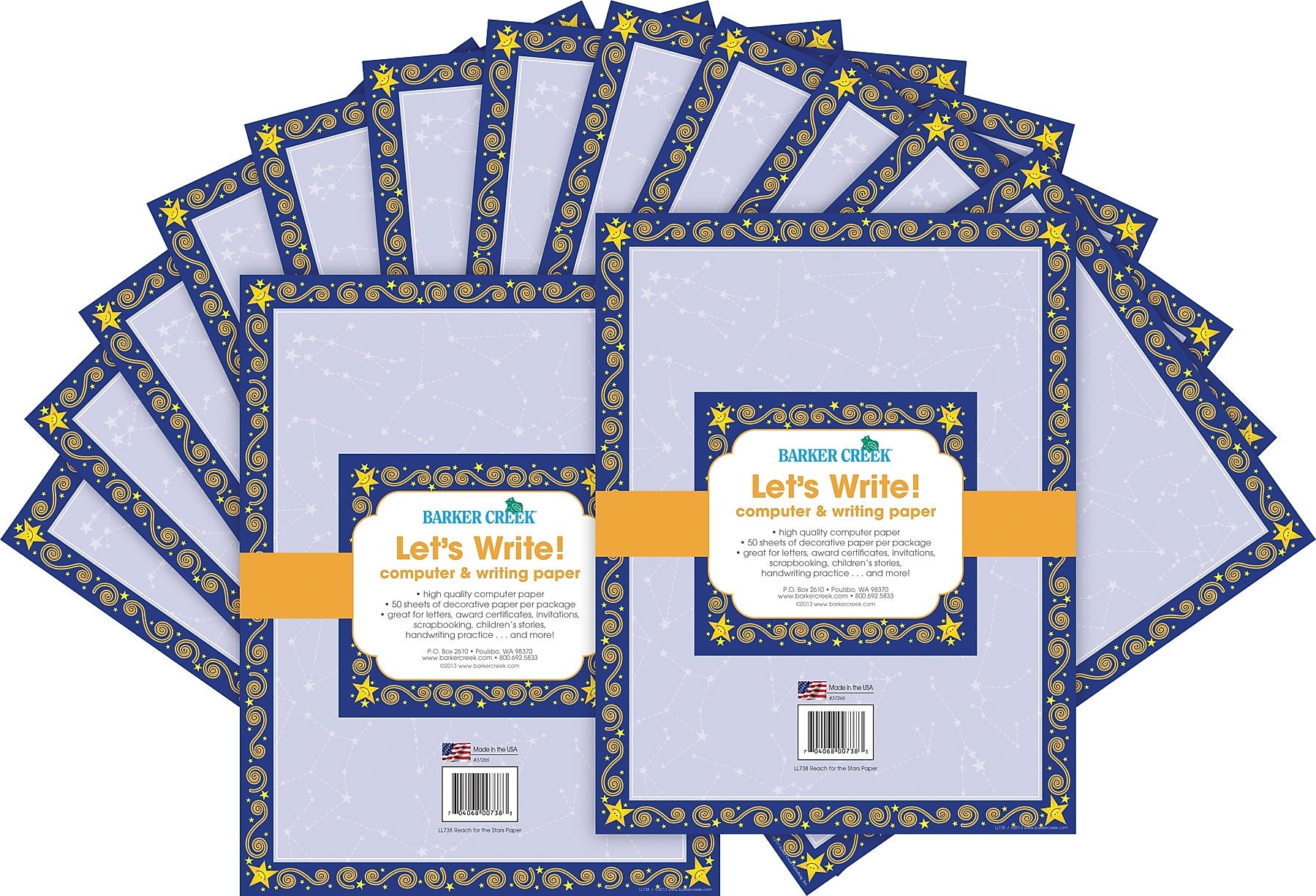 Barker Creek Reach For The Stars Computer Paper, 8.5" x 11", 60 lbs., Multicolored, 100 Sheets/Pack (BC3621)