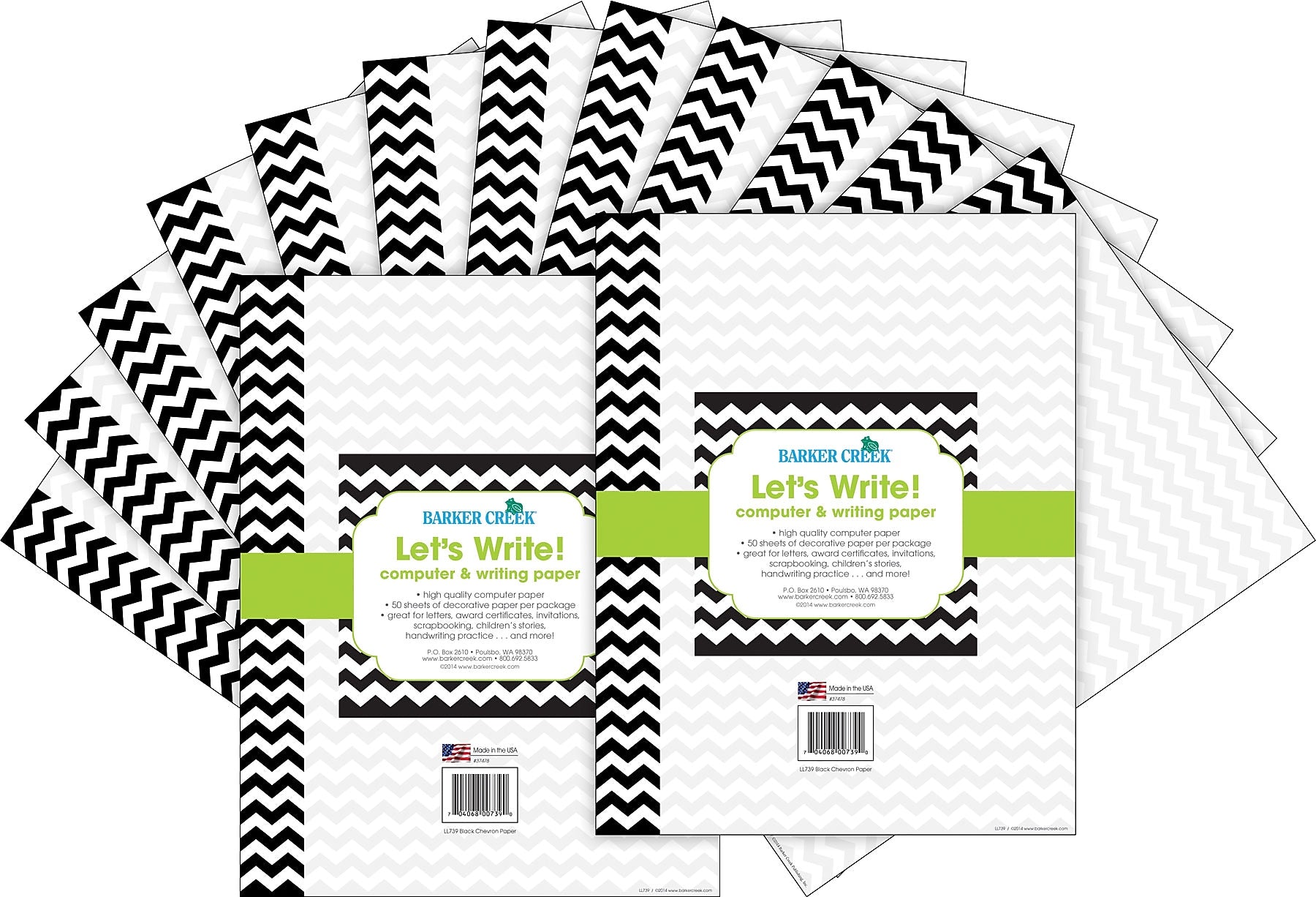 Barker Creek Chevron Computer Paper, 8.5" x 11", 60 lbs., Black, 100 Sheets/Pack (BC3622)