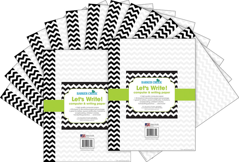Barker Creek Chevron Computer Paper, 8.5" x 11", 60 lbs., Black, 100 Sheets/Pack (BC3622)