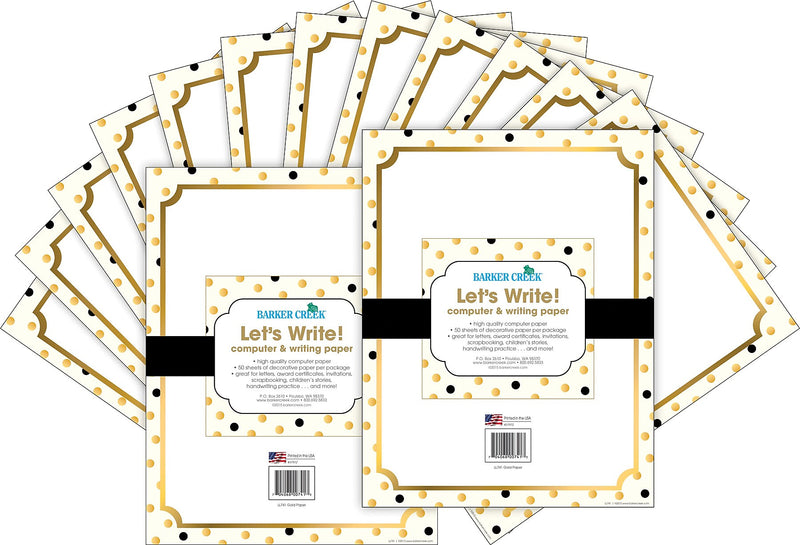 Barker Creek Gold Computer Paper, 8.5" x 11", 60 lbs., Multicolored, 100 Sheets/Pack (BC3624)