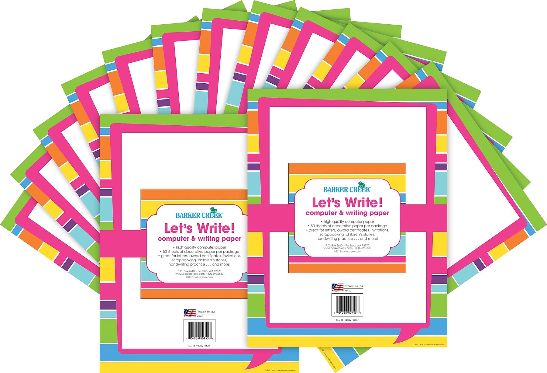 Barker Creek Happy Computer Paper, 8.5" x 11", 60 lbs., Multicolored, 100 Sheets/Pack (BC3625)