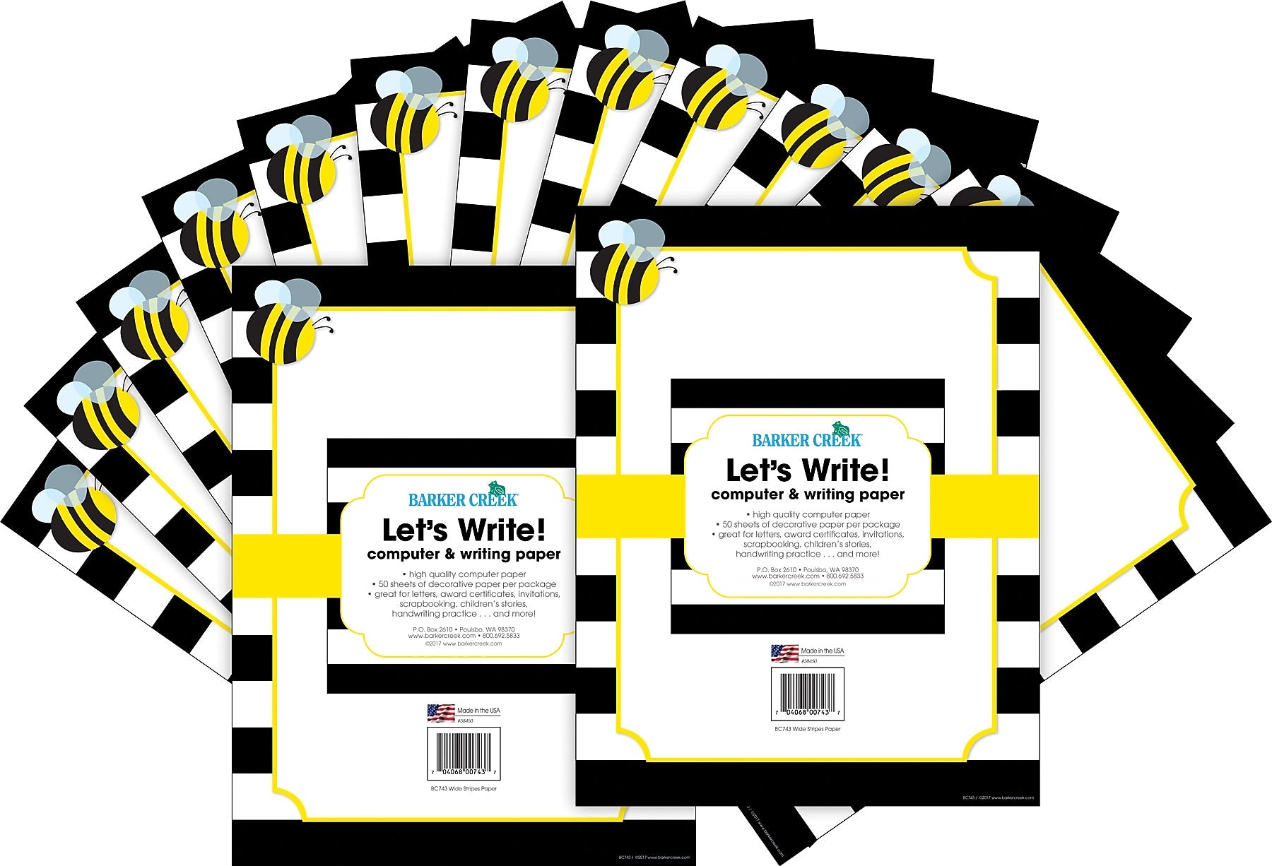 Barker Creek Wide Stripes Computer Paper, 8.5" x 11", 60 lbs., Multicolored, 100 Sheets/Pack (BC3626)