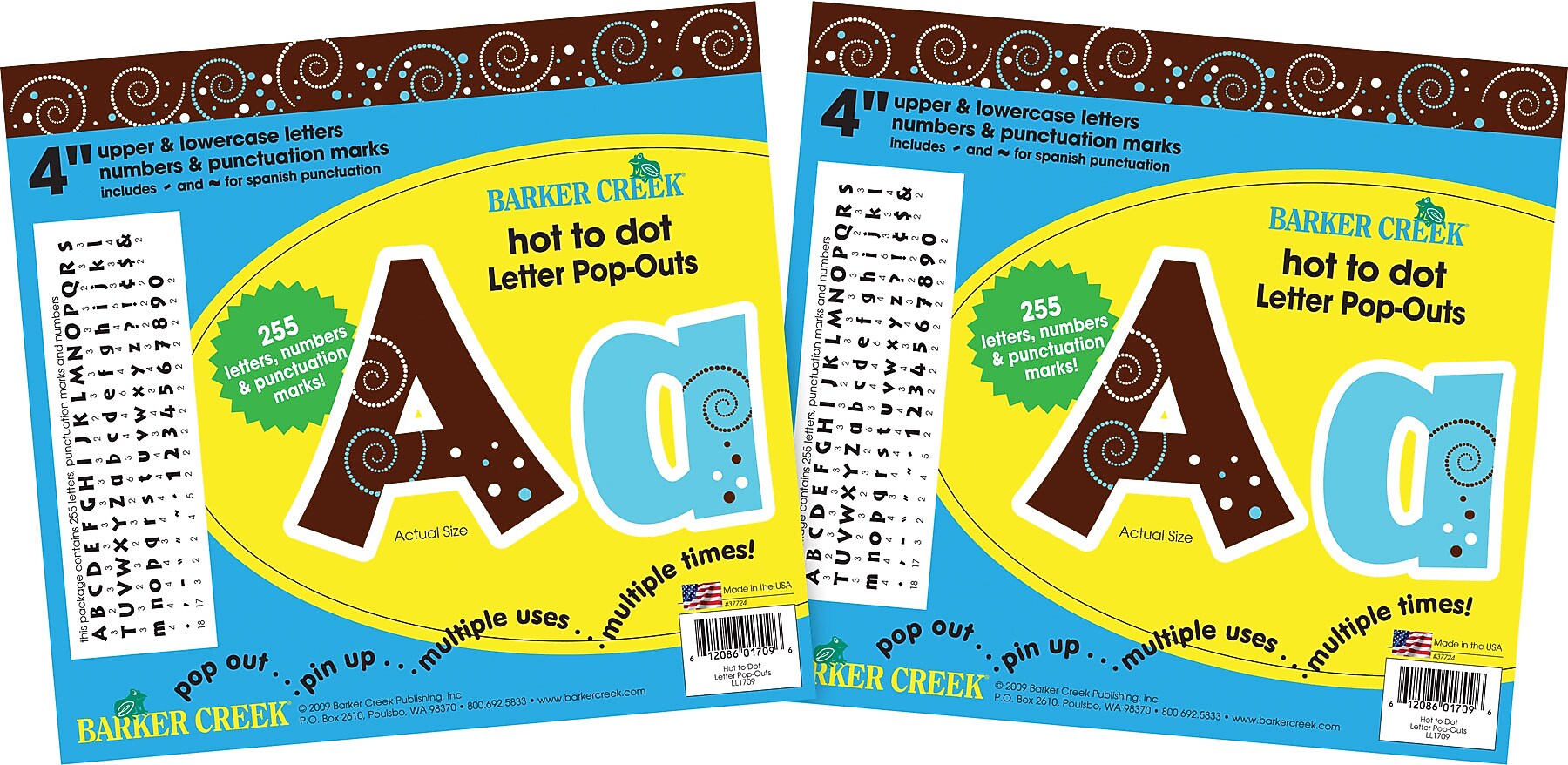 Barker Creek Dots  4" Letters and Numbers, Multicolored, 510/Pack (BC3633)
