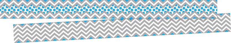 Barker Creek Double-Sided Border, 35" x 3", Gray & Blue Chevron, 24/Pack (BC3657)
