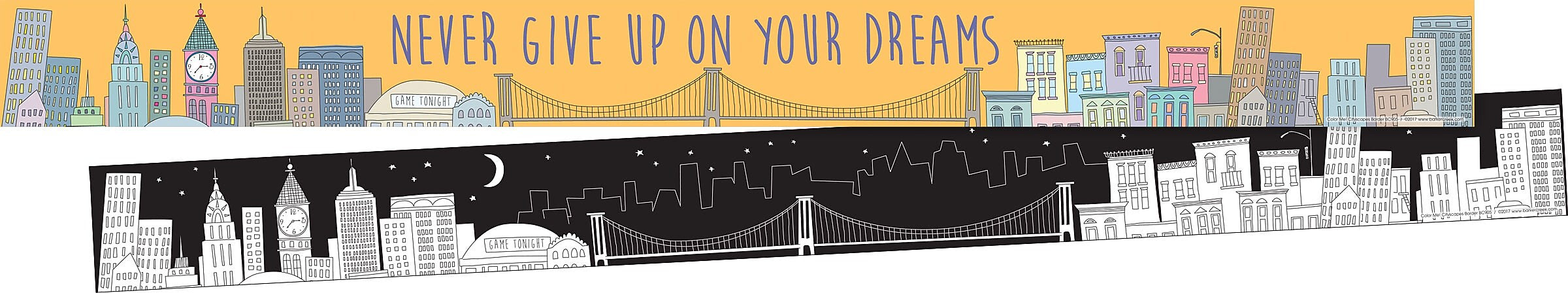 Barker Creek Double-Sided Border with Quote, 35" x 3", Color Me! Cityscapes, 24/Pack (BC3658)