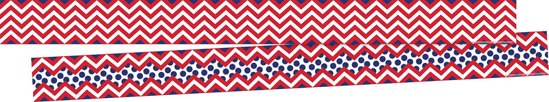 Barker Creek Double-Sided Border, 35" x 3", Red & Navy Chevron, 24/Pack (BC3693)