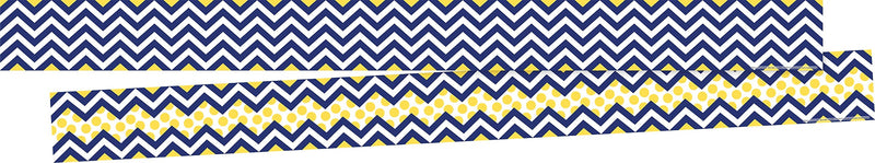 Barker Creek Double-Sided Border, 35" x 3", Navy & Yellow Chevron, 24/Pack (BC3694)