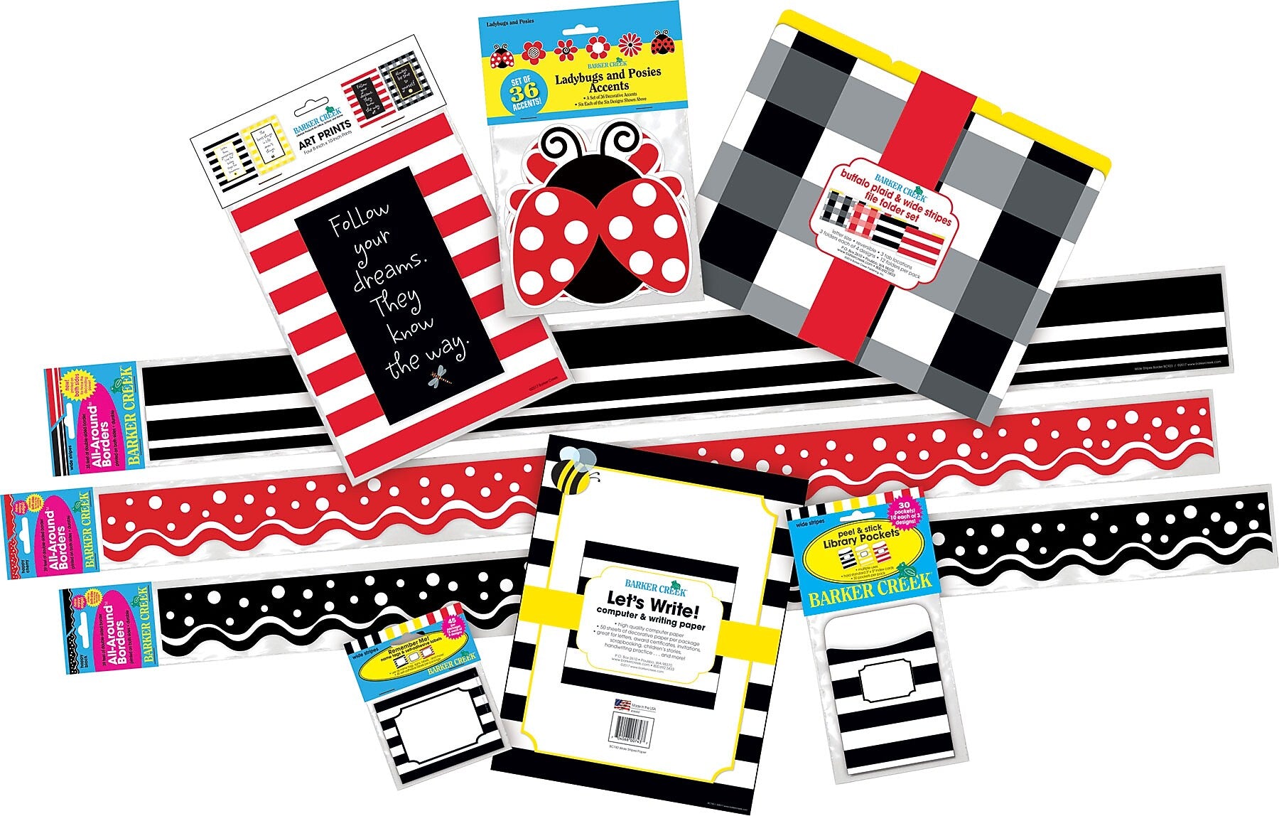 Barker Creek Follow Your Dreams Décor Set (Buffalo Plaid & Wide Stripes), 215 Pieces/Set (BC3726)