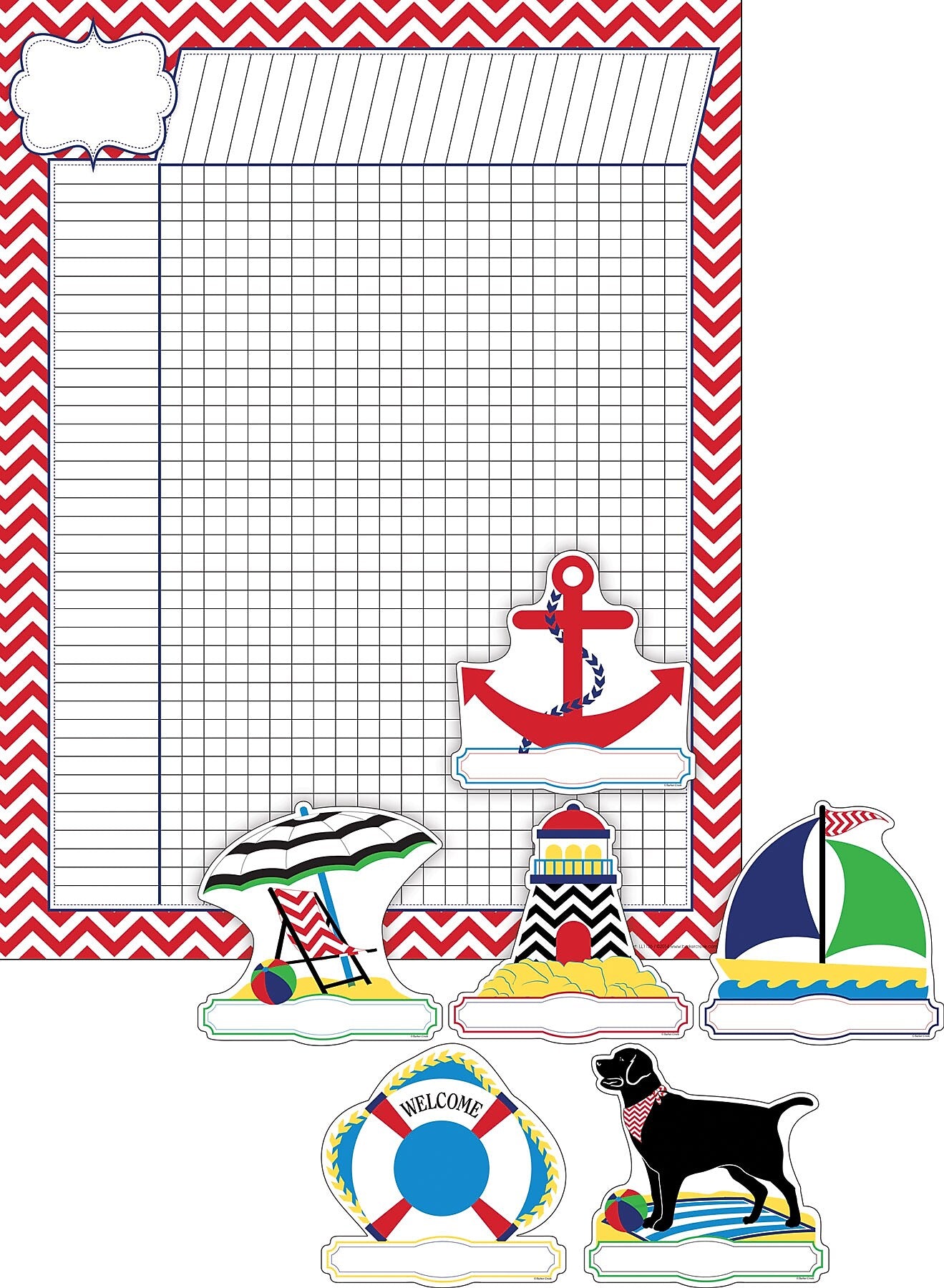 Barker Creek Nautical Chevron Incentive Chart and Accent Set, Multicolored, 37 Pieces/Set (BC3738)