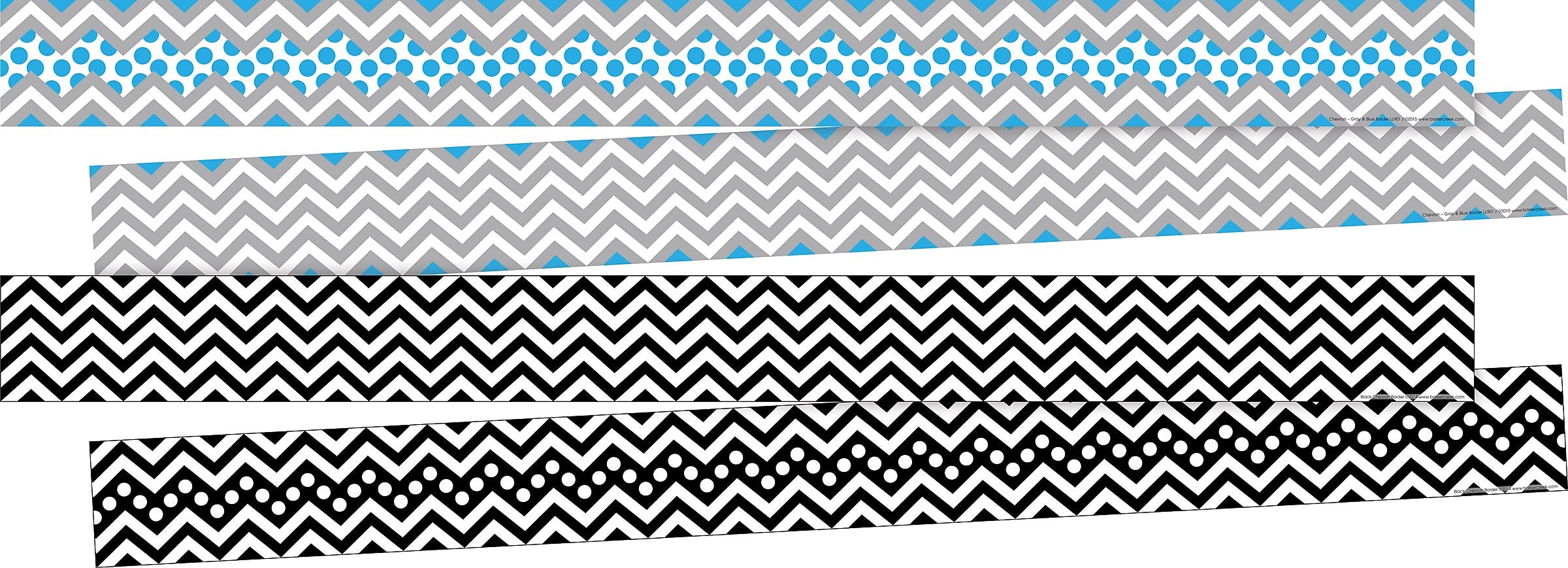 Barker Creek Double-Sided Border Set, 35" x 3", Black & Blue Chevron, 2 designs, 24/Set (BC3741)