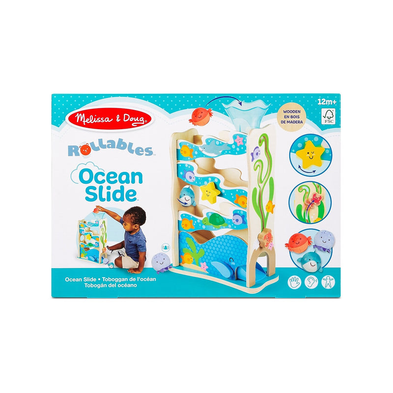Melissa & Doug Rollables Wooden Ocean Slide Infant and Toddler Toy, 5 Pieces (30736)