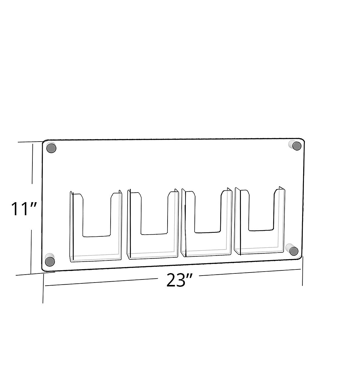 Azar Brochure Holder, 23" x 11", Horizontal, Wall Mounted, Silver, Acrylic (105580)