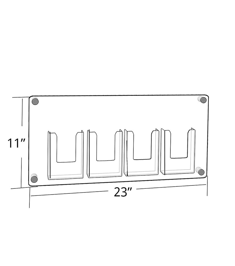 Azar Brochure Holder, 23" x 11", Horizontal, Wall Mounted, Silver, Acrylic (105580)