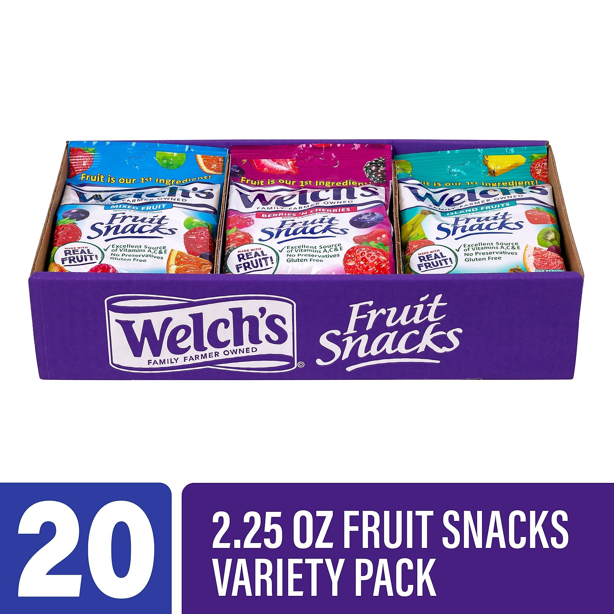 Welch's Gluten Free Mixed Fruit Snacks Variety Pack, 2.25 oz., 20/Pack (220-02253)