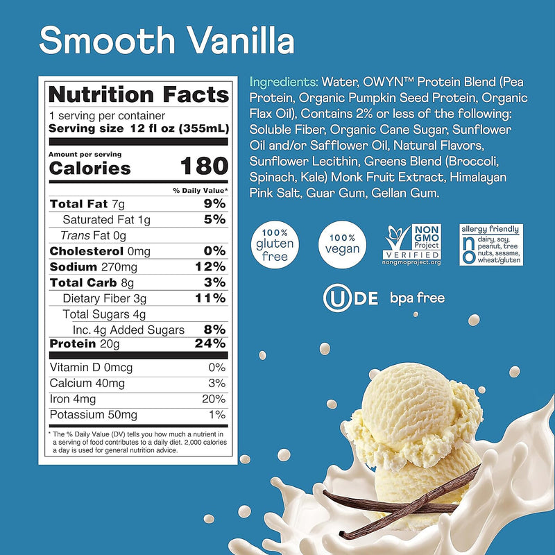 OWYN Smooth Vanilla Protein Drink, 12 oz, 12/Pack (382-00002)