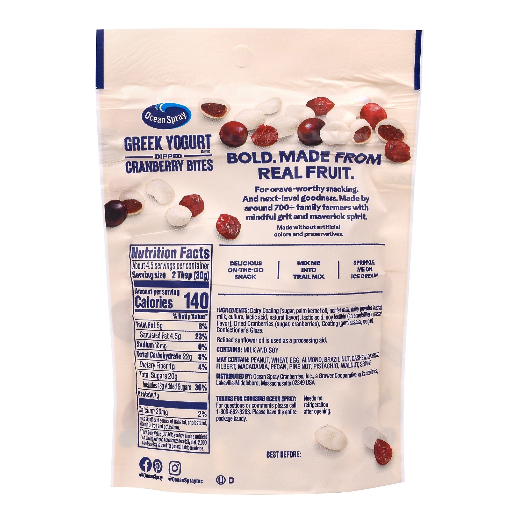 Ocean Spray Greek Yogurt Dipped Cranberry Bites, 5.0 oz., 12/Pack (220-02298)