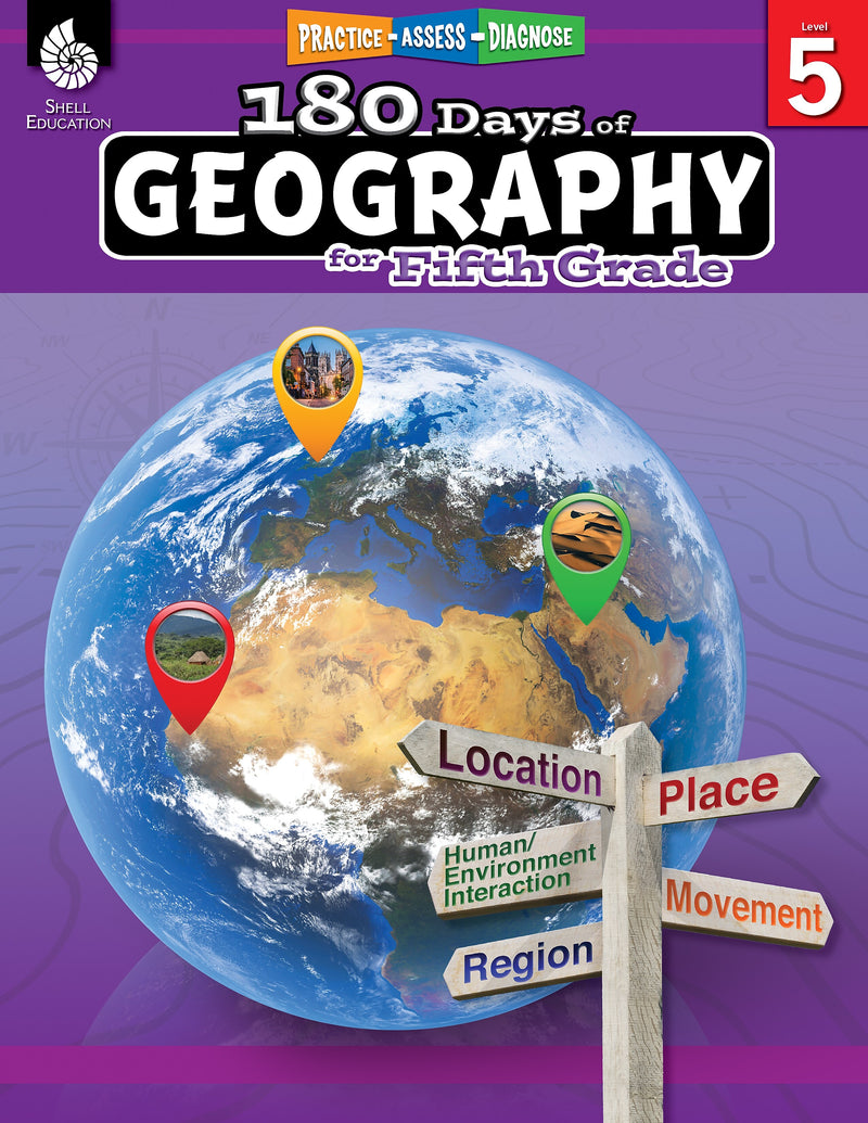 Shell Education 180 Days of Geography for Fifth Grade Book (28626)