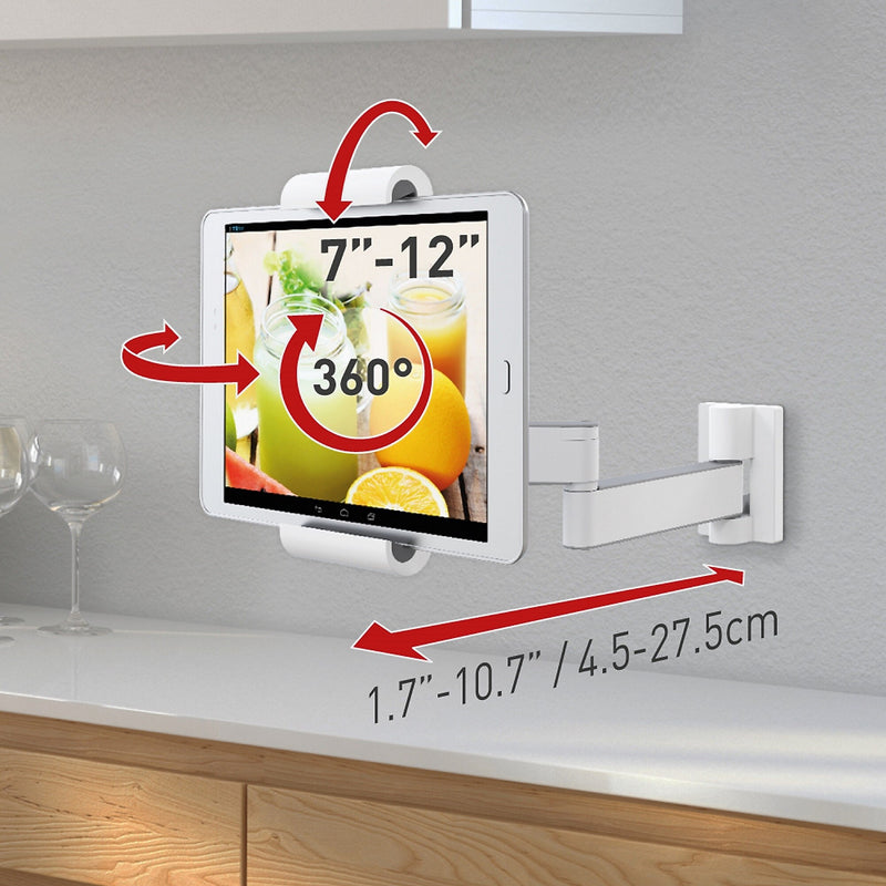 Barkan Full Motion Adjustable 7-12" Tablet Wall Mount, White (T54)