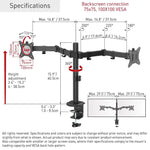 Barkan Adjustable Dual Arms, Up to 32" Monitor, Black (M142T)