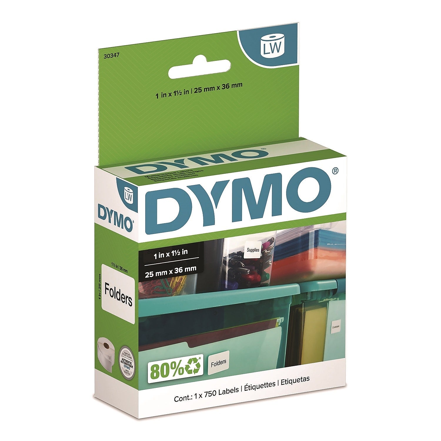 Dymo LabelWriter Book Spine Printer Labels, 1" x 1.5", White, 750 Labels/Roll (30347)