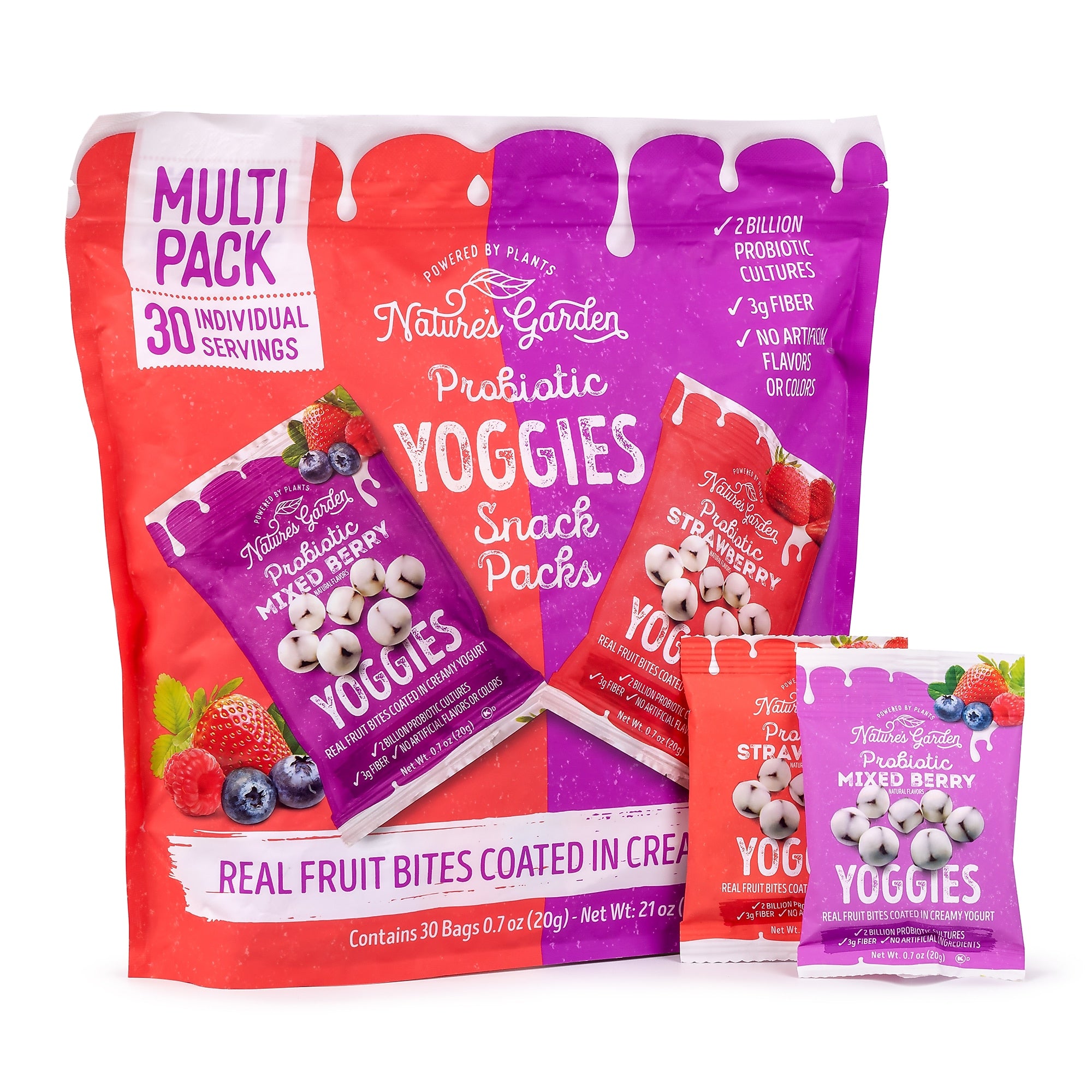 Nature's Garden Probiotic Yoggies Yogurt Fruit Gummies Variety Pack, 21 oz., 30/Pack (220-02303)
